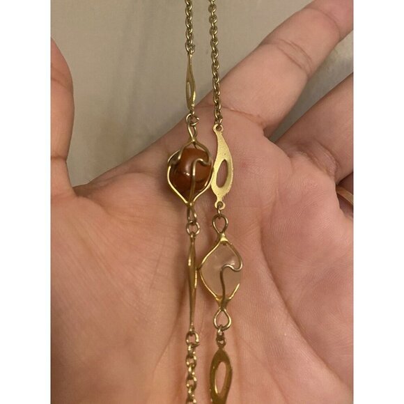 VINTAGE  Necklace W/JASPER & ROSE QUARTZ NECKLACE 48” - Picture 6 of 8